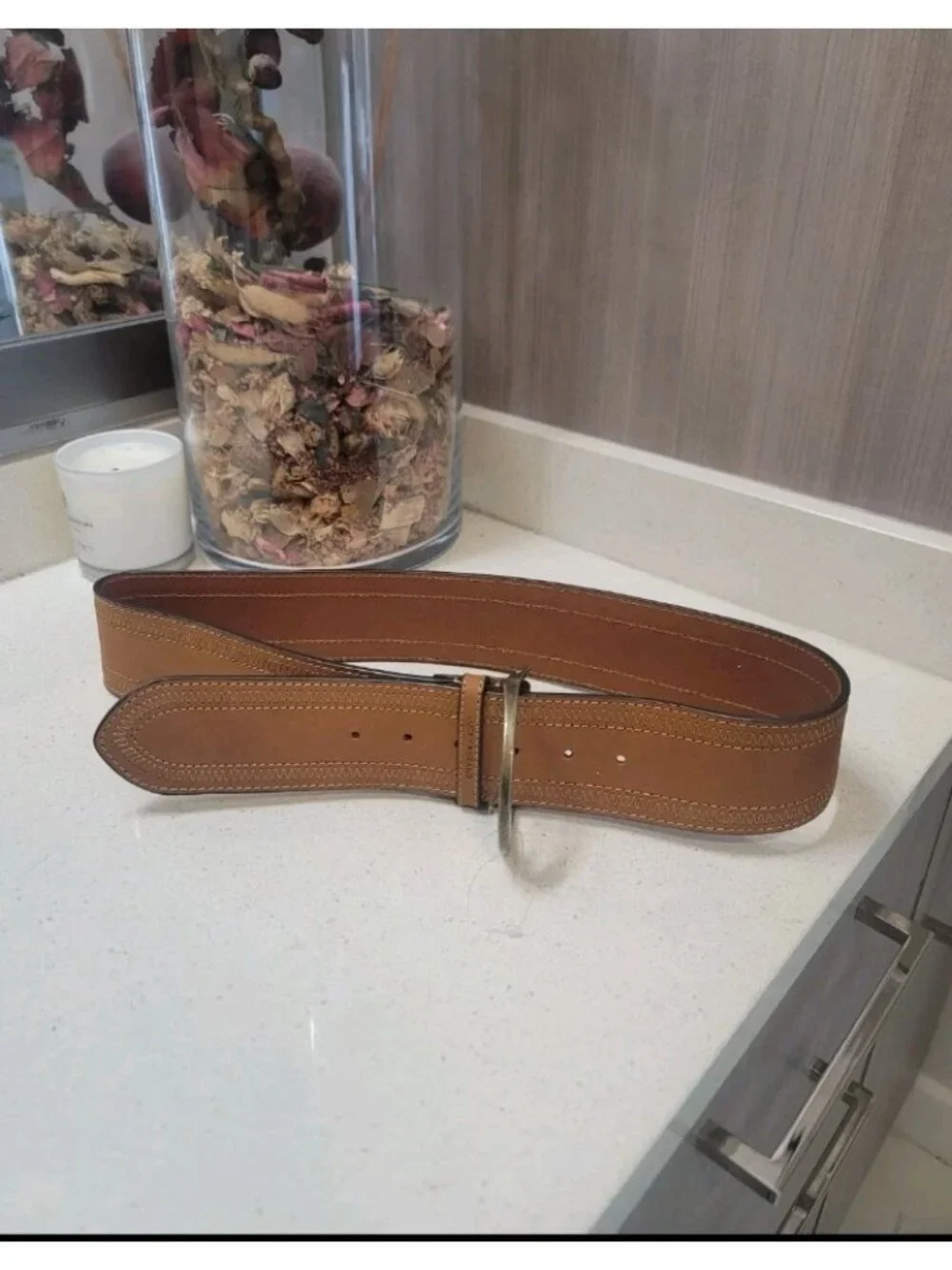 Lucky Brand Womens Medium Leather Belt Boho Plaque Buckle NWT Brown
